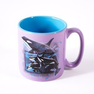 SeaWorld Parks Embossed 3D Orca Killer Whale Ceramic Coffee Mug Tea Cup Purple